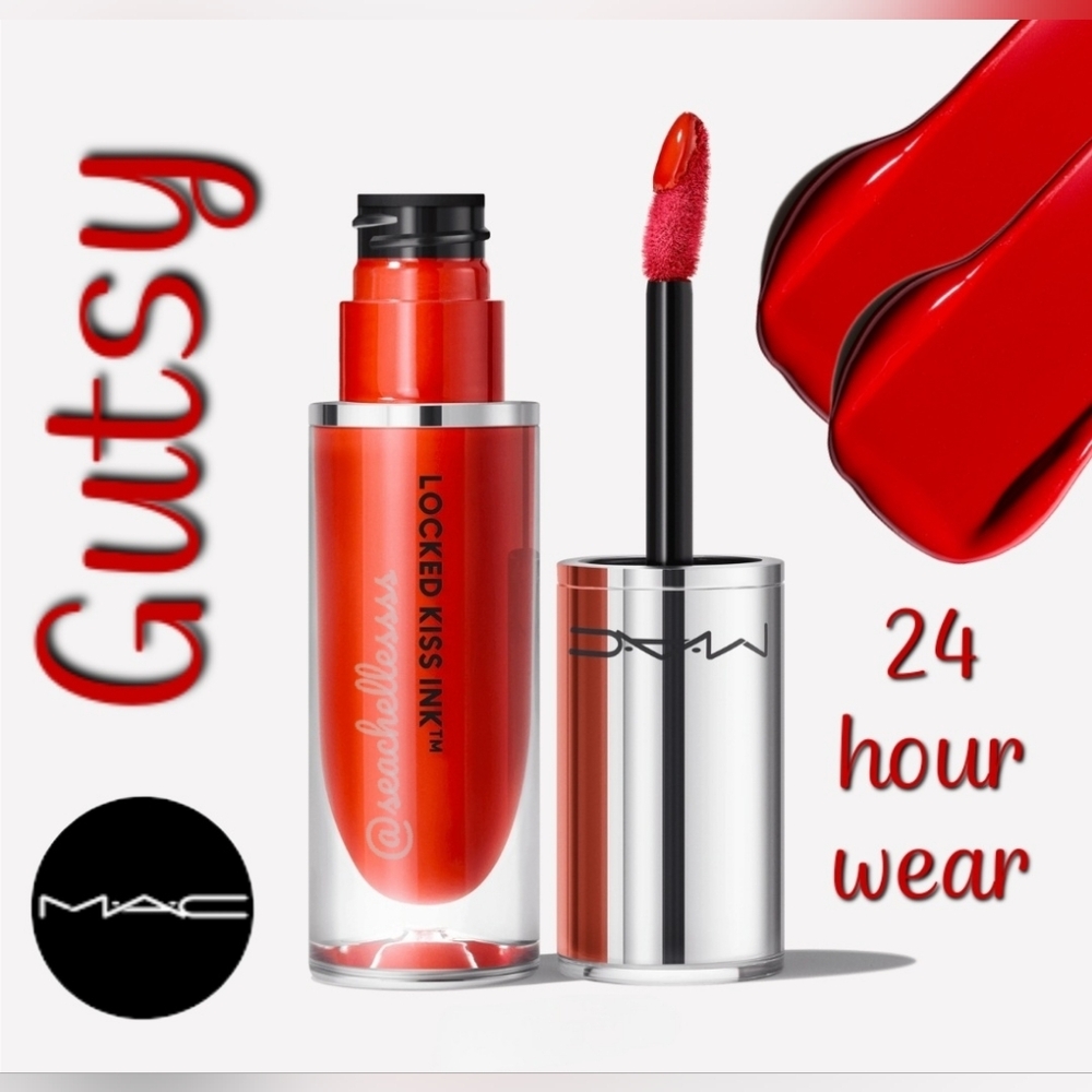 Mac Locked Kiss Ink 24 Hour Wear Gutsy Tomato Red Brand New In Box Full Size - Picture 2 of 10